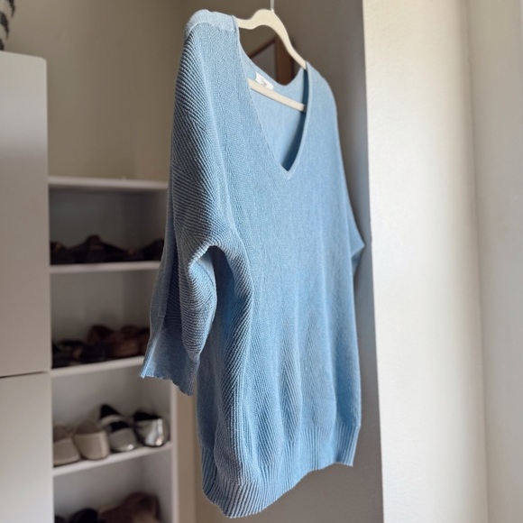 Peyton Primrose Light Blue V-Neck 3/4 Sleeve Relaxed Fit Sweater Plus Size 1X - Picture 4 of 7